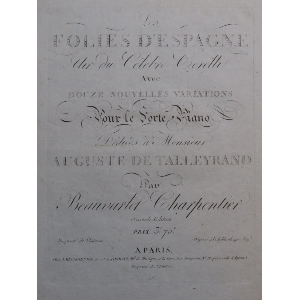 BEAUVARLET-CHARPENTIER Les Folies d'Espagne Piano ca1820