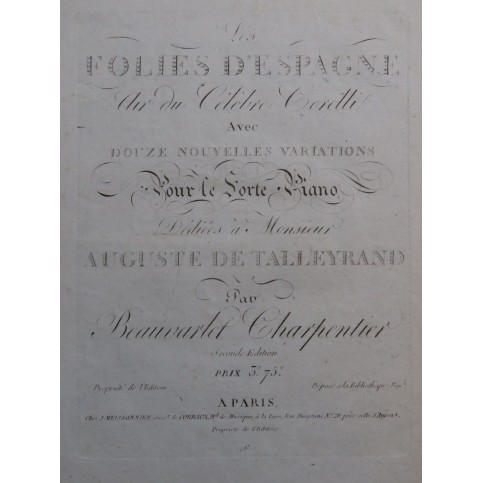 BEAUVARLET-CHARPENTIER Les Folies d'Espagne Piano ca1820