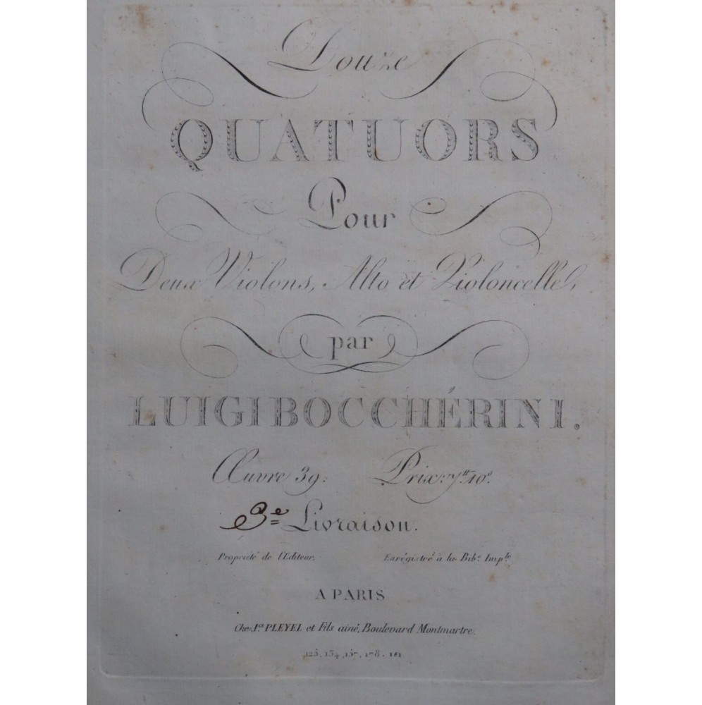 BOCCHERINI Luigi Trois Quatuors op 39 3e Livraison Violon Alto Violoncelle ca1799