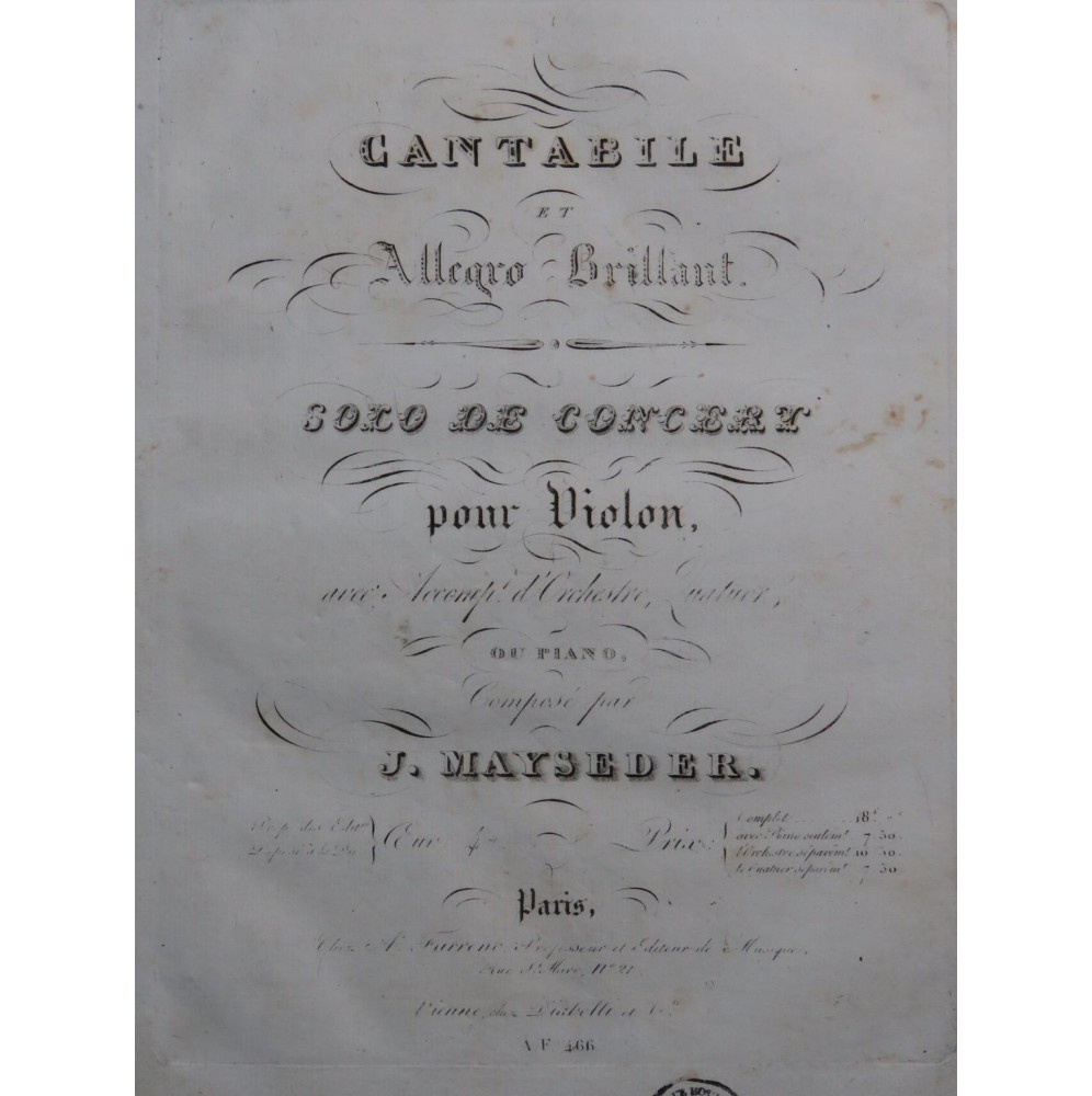 MAYSEDER Joseph Cantabile et Allegro Brillant op 47 Violon ca1832