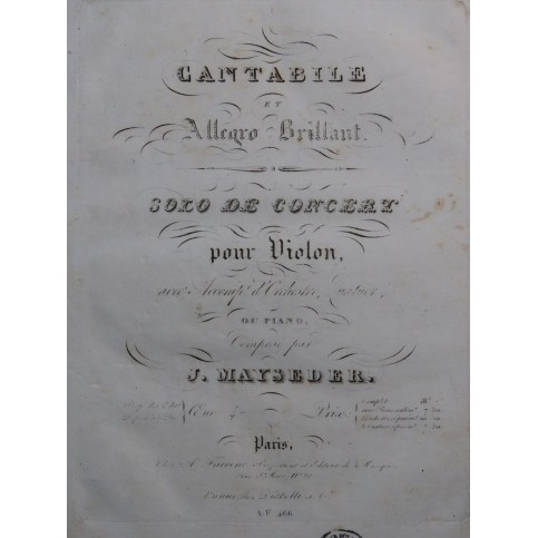 MAYSEDER Joseph Cantabile et Allegro Brillant op 47 Violon ca1832
