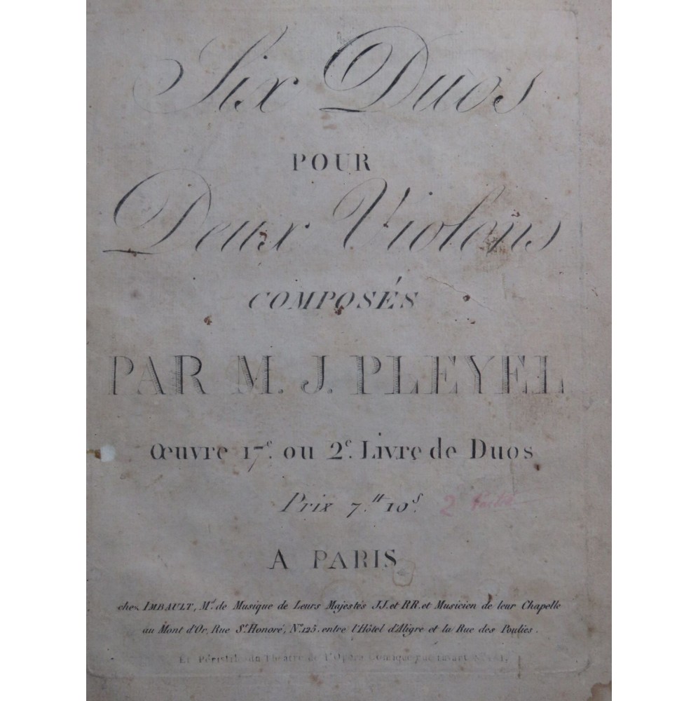 PLEYEL Ignace Six Duos op 17 deux Violons ca1790