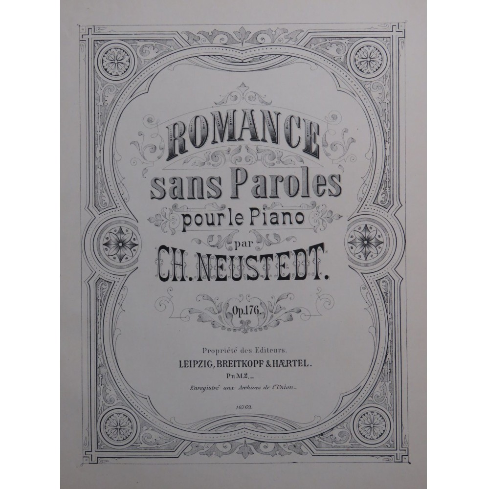 NEUSTEDT Charles Romance sans Paroles op 176 Piano ca1885