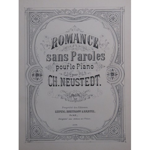 NEUSTEDT Charles Romance sans Paroles op 176 Piano ca1885