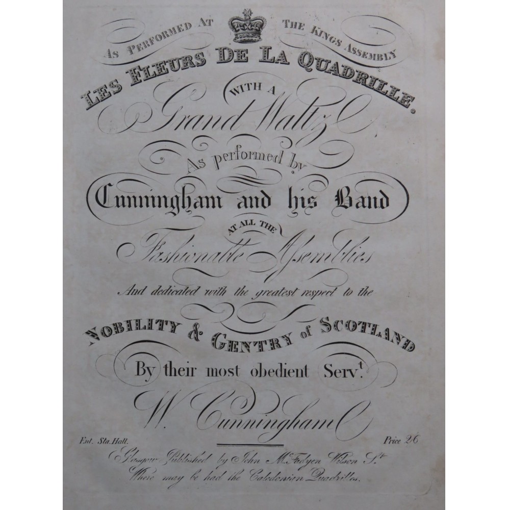 CUNNING W. Les Fleurs de la Quadrille Piano ca1830