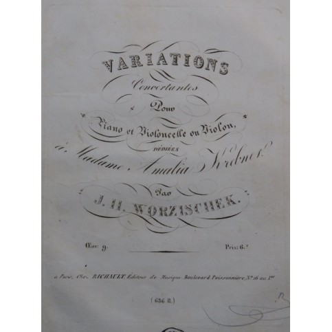 WORZISCHEK Jan Vaclav Variations Concertantes op 9 Piano ca1825