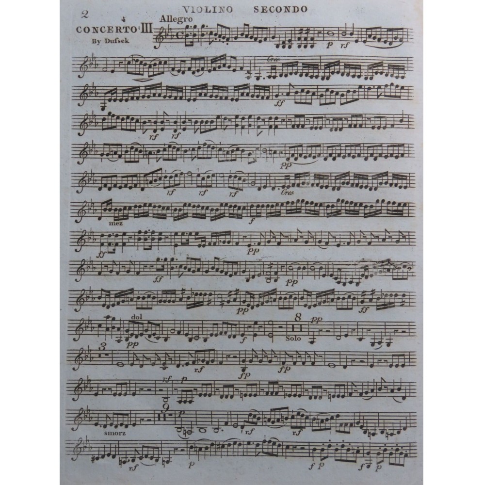DUSSEK J. L. Concerto No 3 op 15 2e Violon ca1790