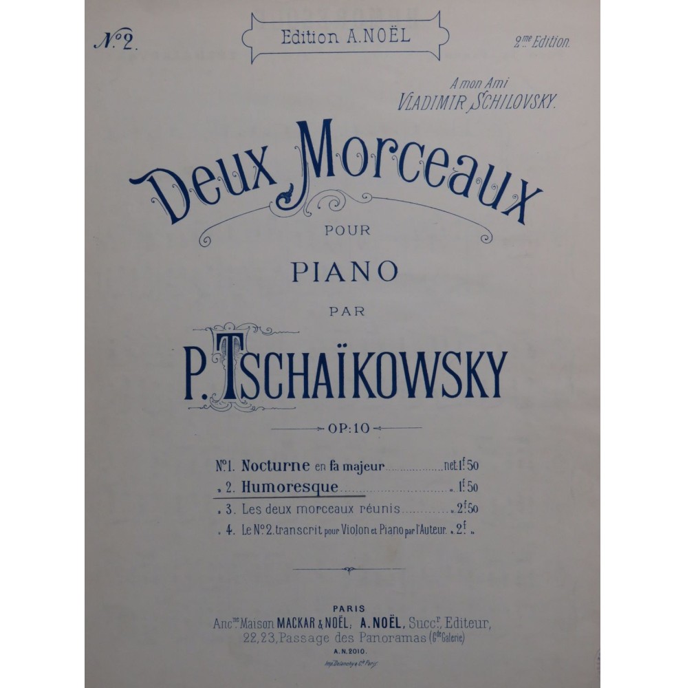 TSCHAIKOWSKY P. I. Humoresque op 10 Piano ca1900