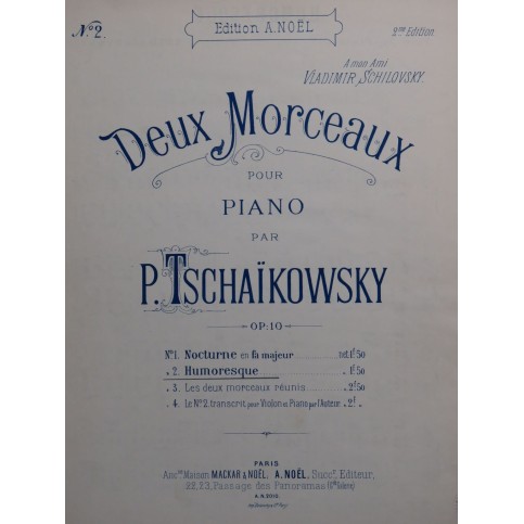 TSCHAIKOWSKY P. I. Humoresque op 10 Piano ca1900