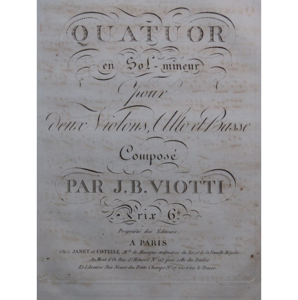 VIOTTI J. B. Quatuor en Sol mineur Violon Alto Violoncelle ca1817