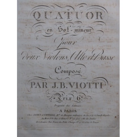VIOTTI J. B. Quatuor en Sol mineur Violon Alto Violoncelle ca1817