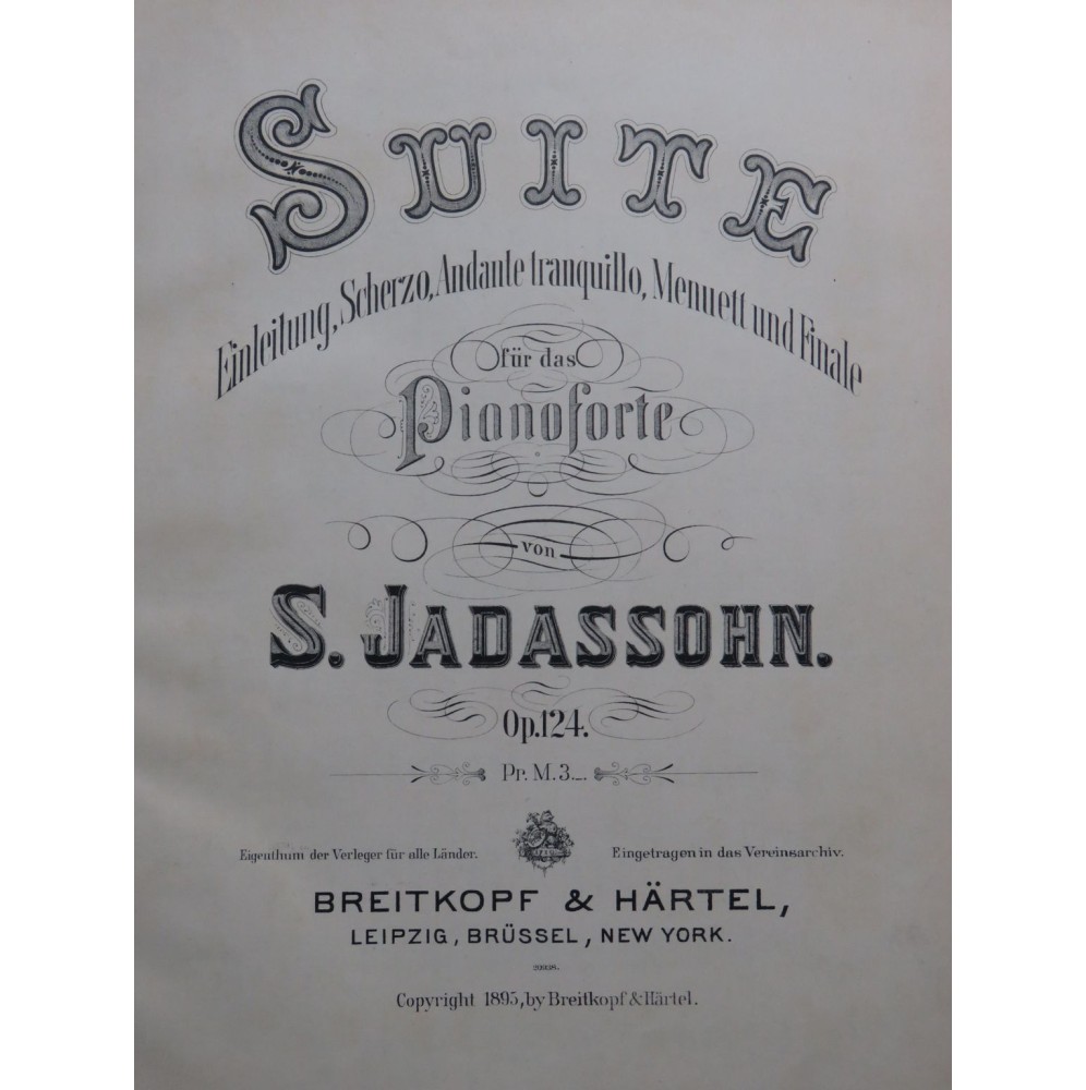 JADASSOHN S. Suite op 124 Piano 1895