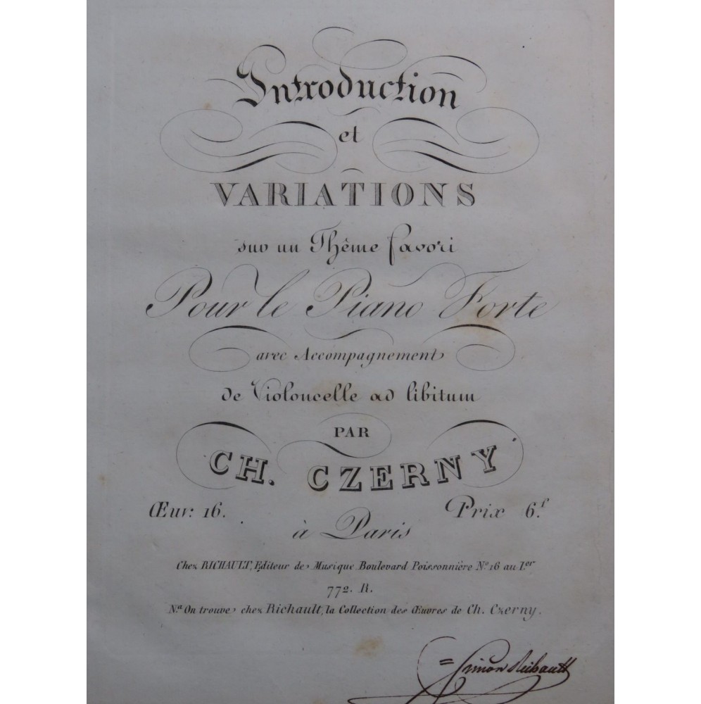 CZERNY Charles Introduction et Variations op 16 Piano ca1825