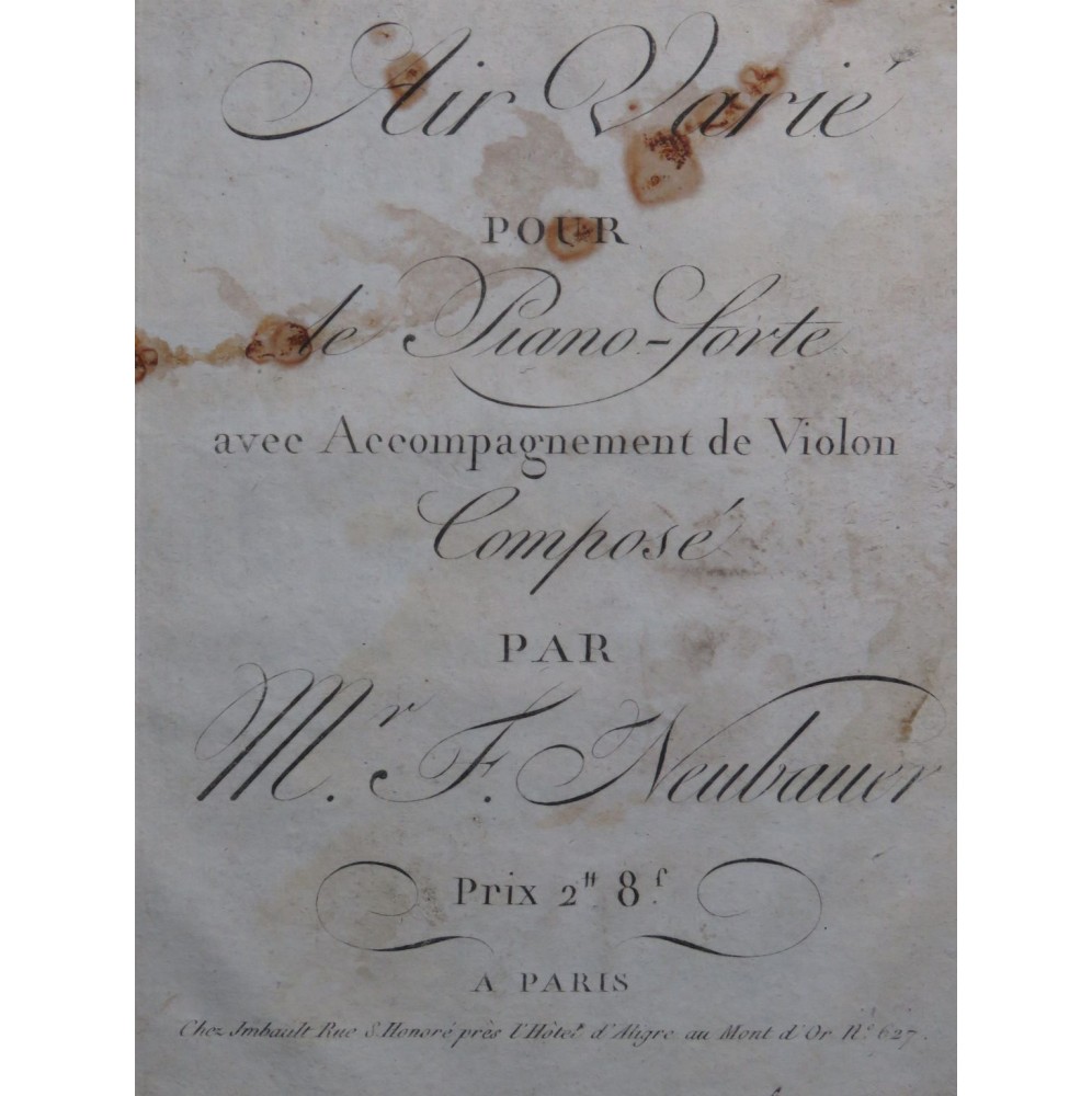 NEUBAUER Franz Christoph Air Varié Piano ca1795