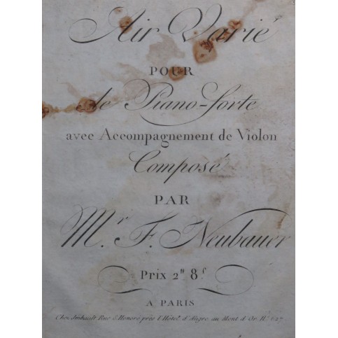 NEUBAUER Franz Christoph Air Varié Piano ca1795