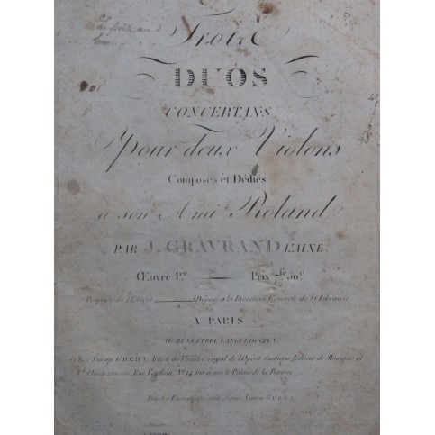 GRAVRAND Joseph Trois Duos op 1 pour 2 Violons ca1797