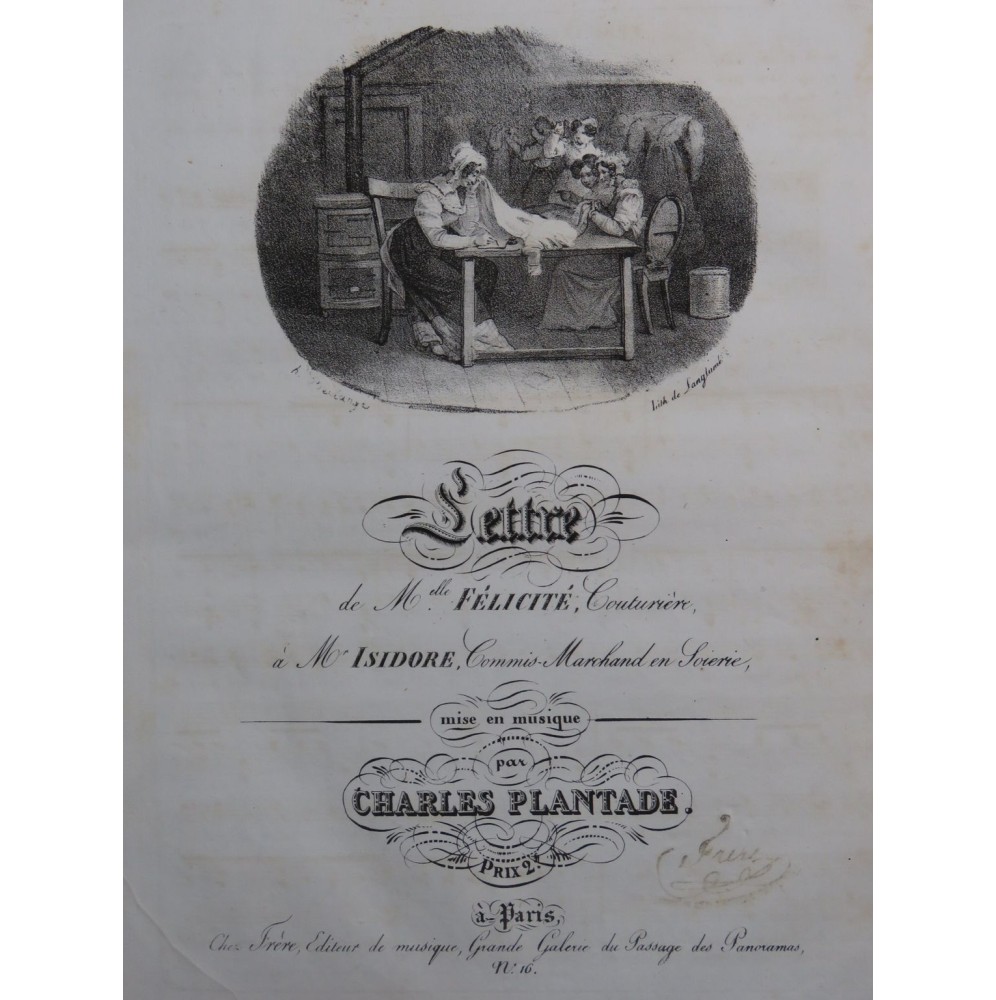 PLANTADE Charles Félicité à son Isidore Chant Piano ca1830