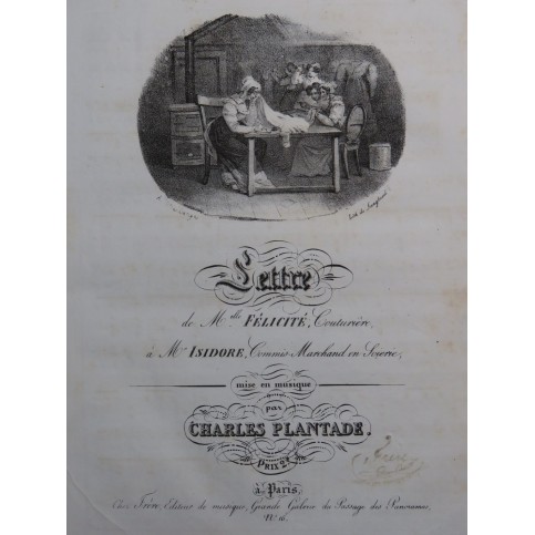 PLANTADE Charles Félicité à son Isidore Chant Piano ca1830