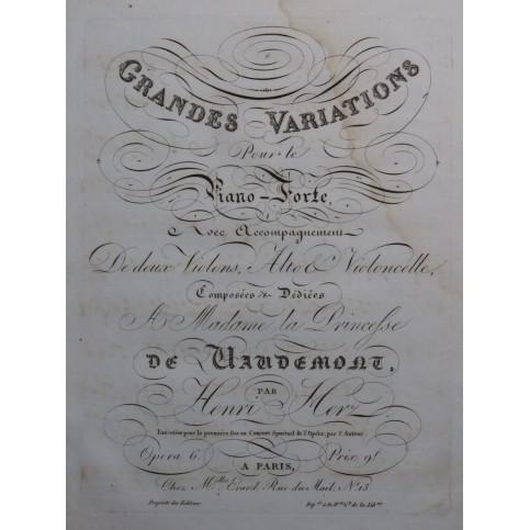 HERZ Henri Grandes Variations op 6 Violon ca1830