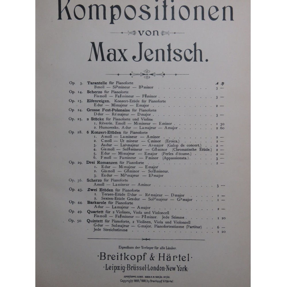 JENTSCH Max Scherzo op 36 Piano 1900