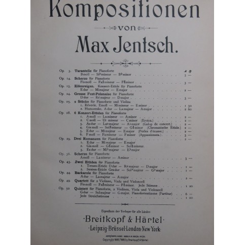 JENTSCH Max Scherzo op 36 Piano 1900