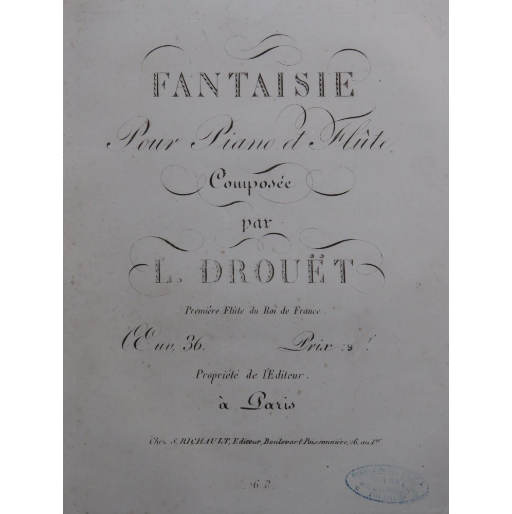 DROUËT Louis Fantaisie op 36 Piano Flûte ca1820