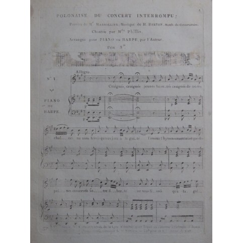 BERTON H. Polonaise du Concert Interrompu Chant Piano ou Harpe ca1820
