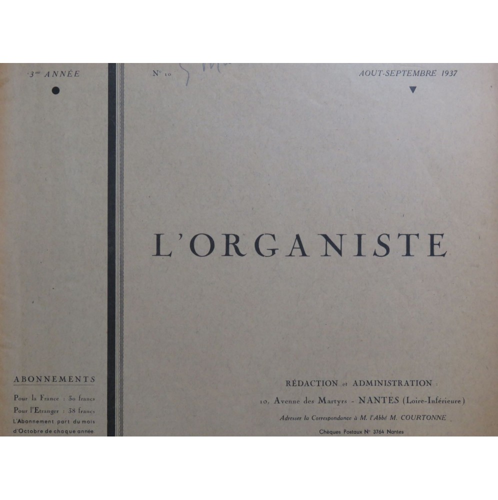 L'Organiste 3e Année No 10 Dandrieu Frescobaldi Orgue 1937
