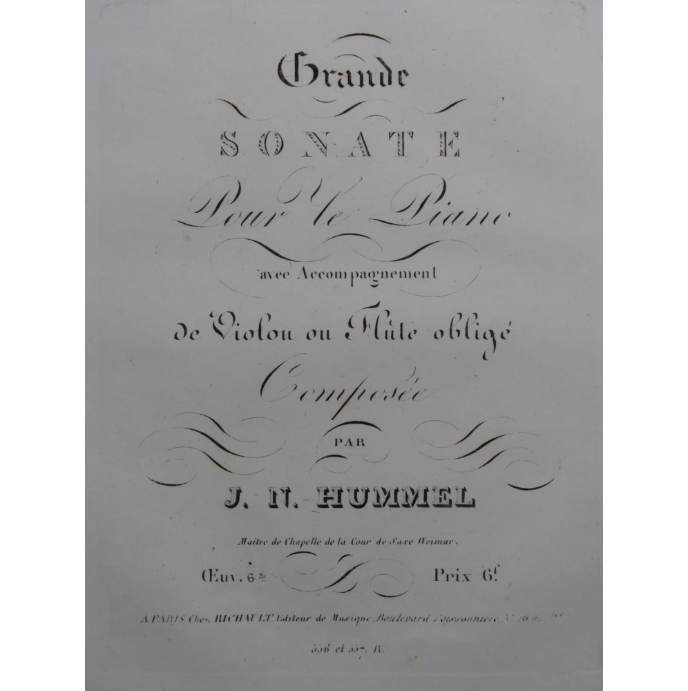 HUMMEL J. N. Grande Sonate op 64 Piano ca1820