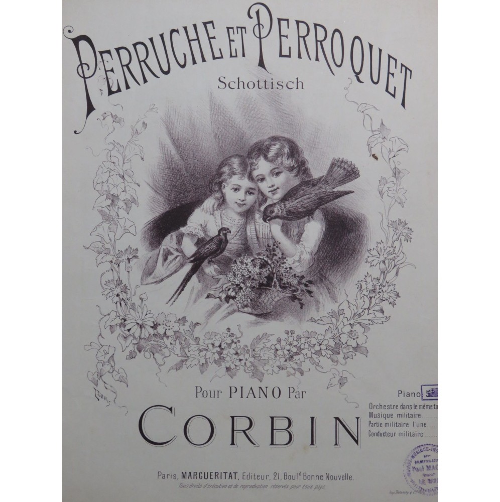 CORBIN A. Perruche et Perroquet Piano 1883