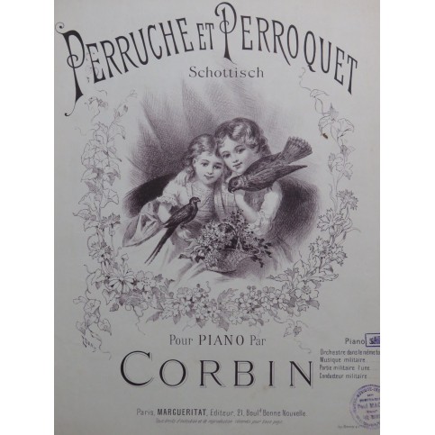 CORBIN A. Perruche et Perroquet Piano 1883