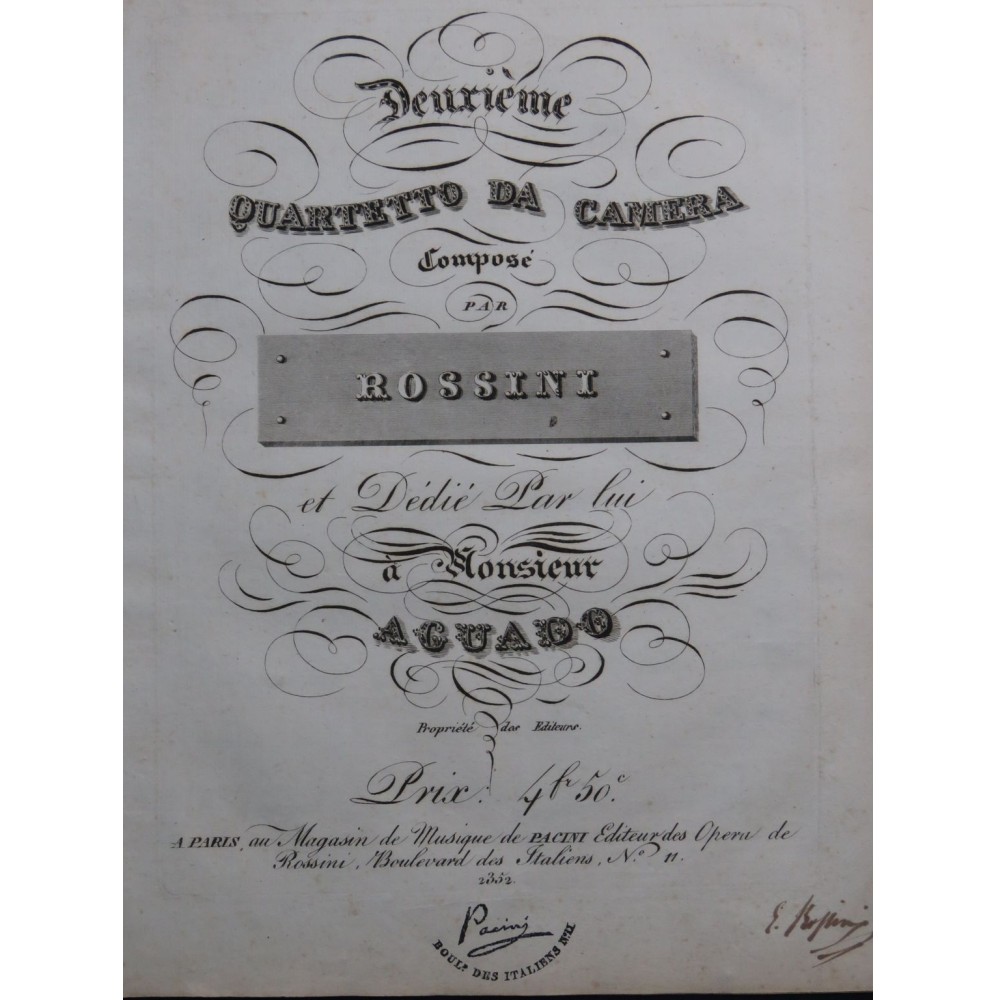 ROSSINI G. Quartetto da Camera No 2 Signature Chant Piano ca1825
