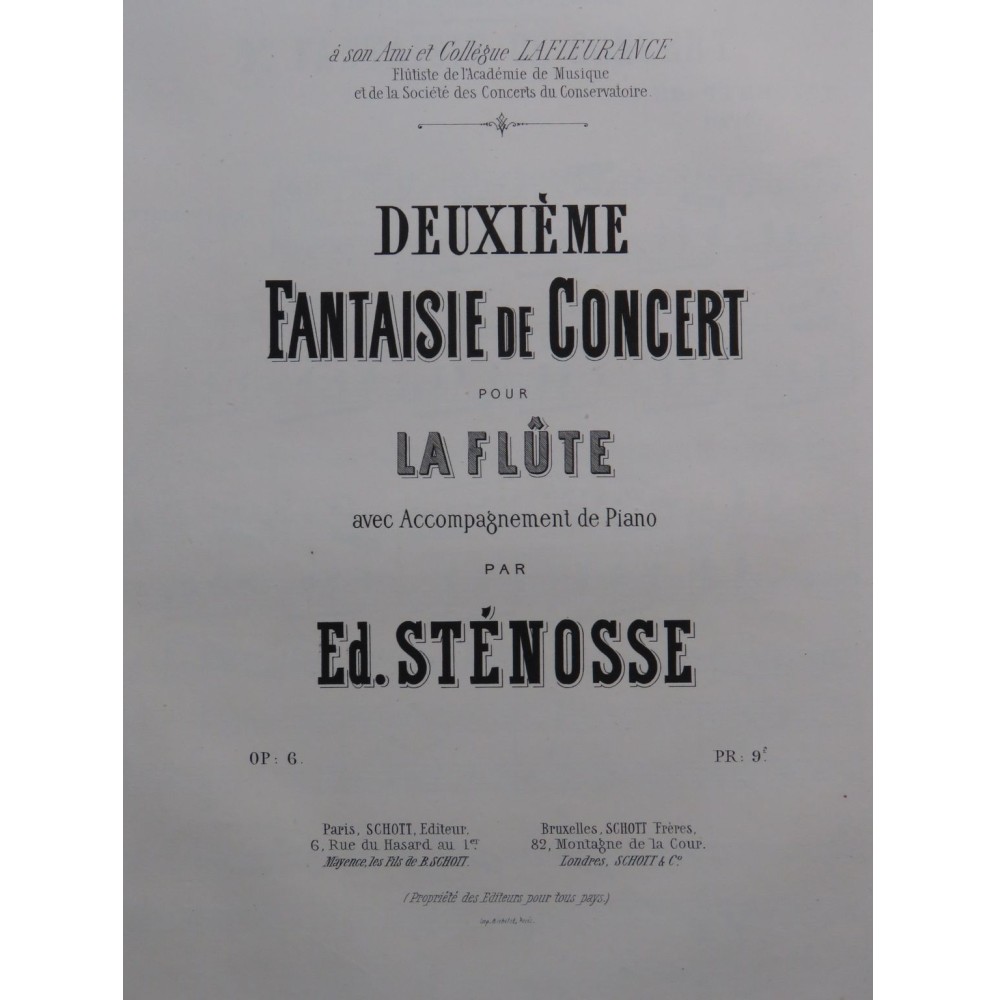 STÉNOSSE Edmond Fantaisie de Concert No 2 op 6 Piano Flûte ca1877