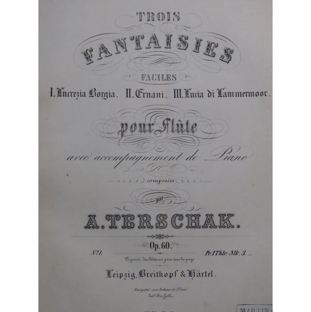 TERSCHAK Adolf Fantaisie sur Lucrezia Borgia Piano Flûte ca1870