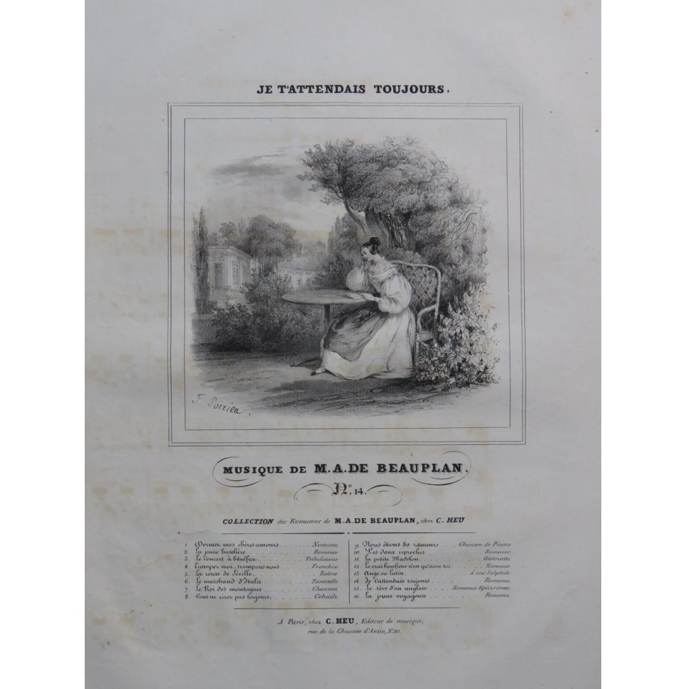 DE BEAUPLAN Amédée Je T'attendais toujours Chant Piano ca1840