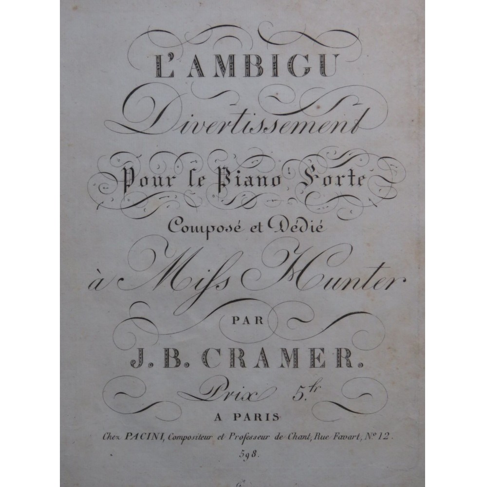 CRAMER J. B. L'Ambigu Divertissement Piano ca1820