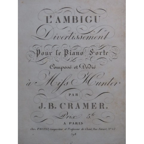 CRAMER J. B. L'Ambigu Divertissement Piano ca1820