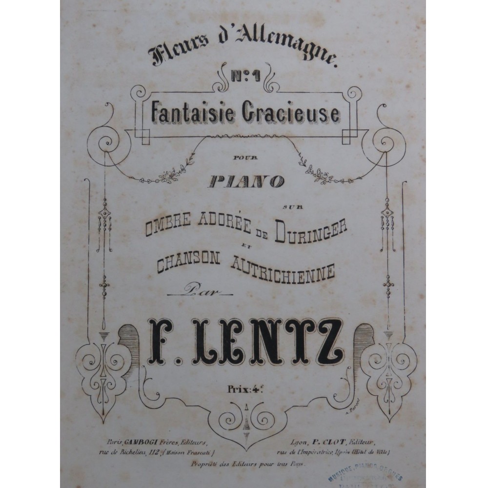LENTZ Frédéric Fantaisie Gracieuse Piano ca1870