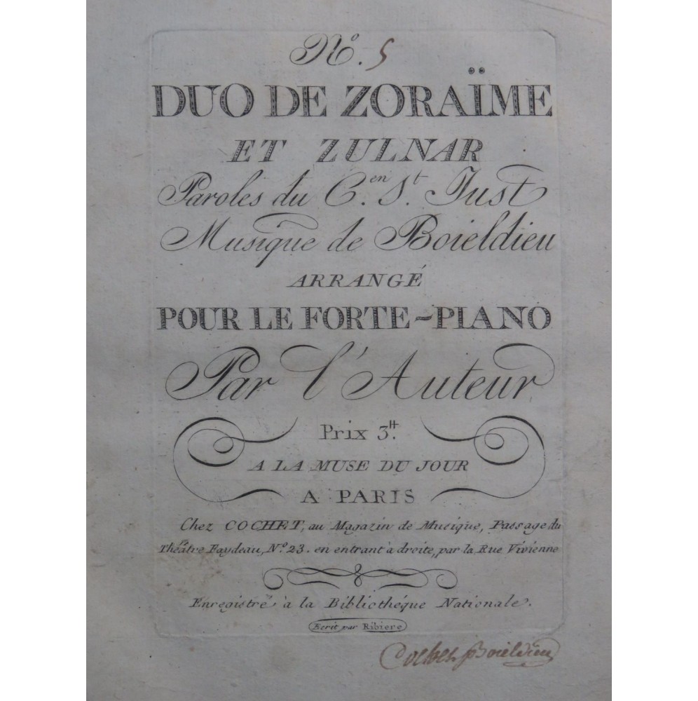 BOIELDIEU Adrien Zoraïme et Zulnar No 5 Signature Chant Piano ca1798