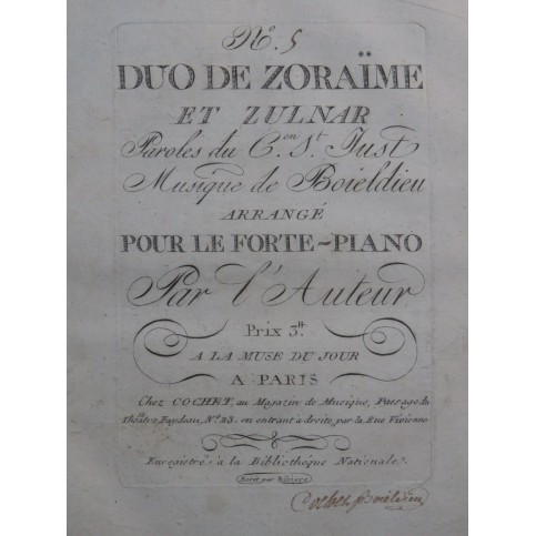 BOIELDIEU Adrien Zoraïme et Zulnar No 5 Signature Chant Piano ca1798