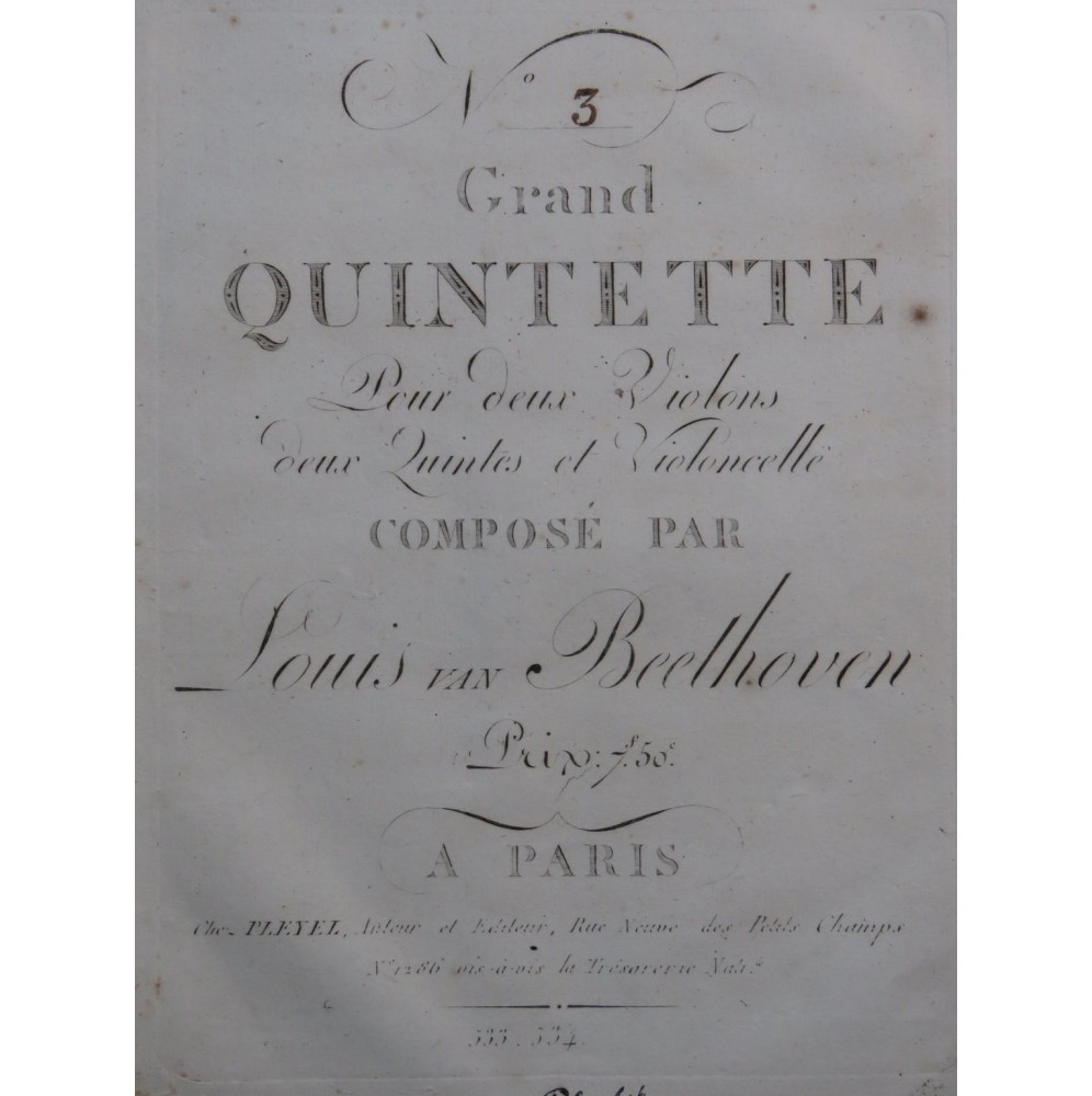 BEETHOVEN Grand Quintette op 29 1er et 2e Violons ca1810