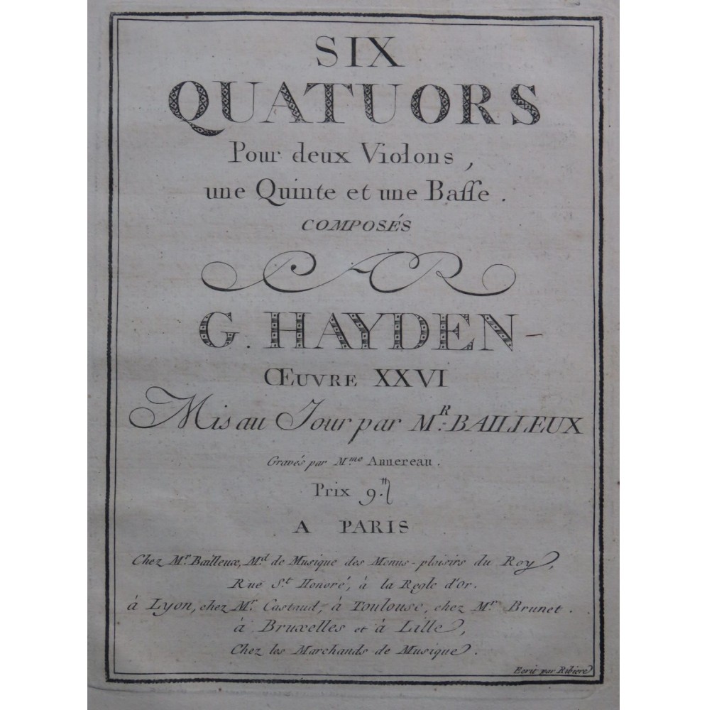 HAYDN Joseph Six Quatuors op 3 Violons Alto Violoncelle 1777