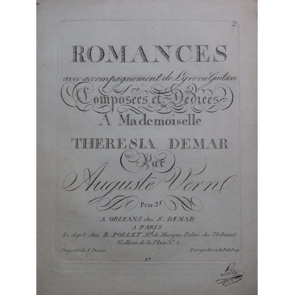 VERN Auguste Romances Chant Guitare ou Lyre ca1800