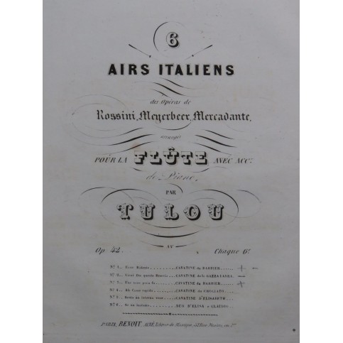 TULOU Jean-Louis Cavatine du Barbier de Séville Rossini op 42 Piano Flûte ca1860