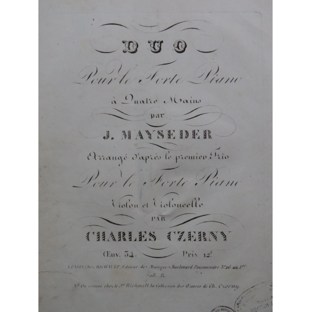 CZERNY Charles Duo Mayseder op 34 Piano 4 mains ca1820
