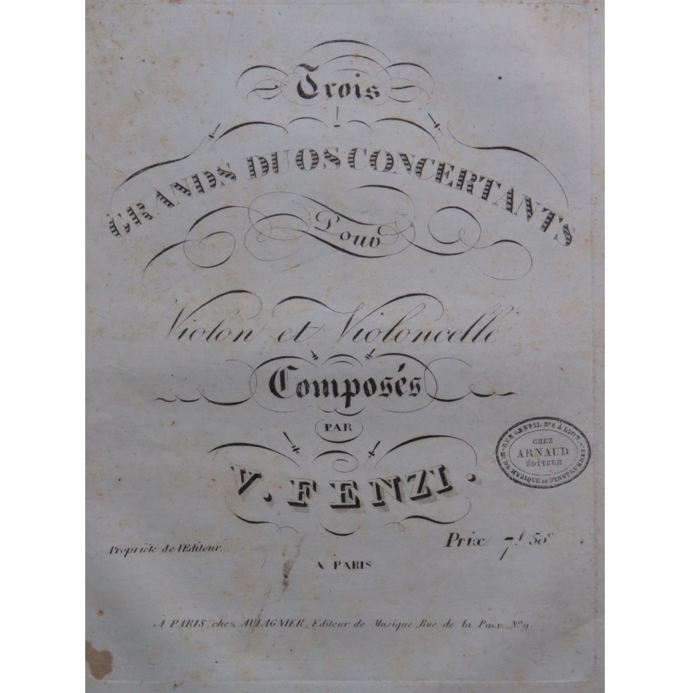FENZO Vincenzo Trois Grands Duos Violon Violoncelle ca1820