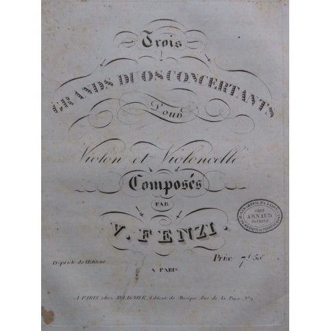 FENZO Vincenzo Trois Grands Duos Violon Violoncelle ca1820