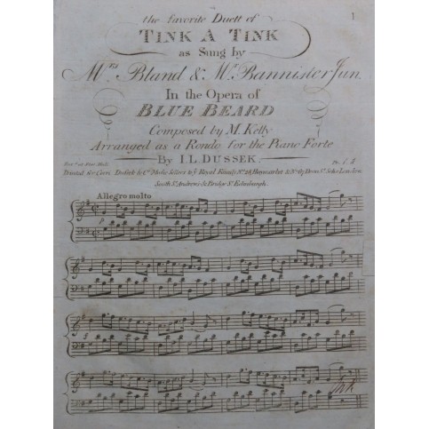 DUSSEK J. L. Tink a Tink Blue Beard Kelly Piano ca1800