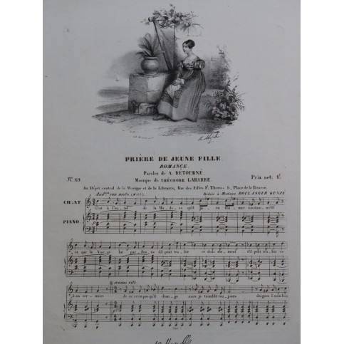 LABARRE Théodore Prière de Jeune Fille Chant Piano ca1830