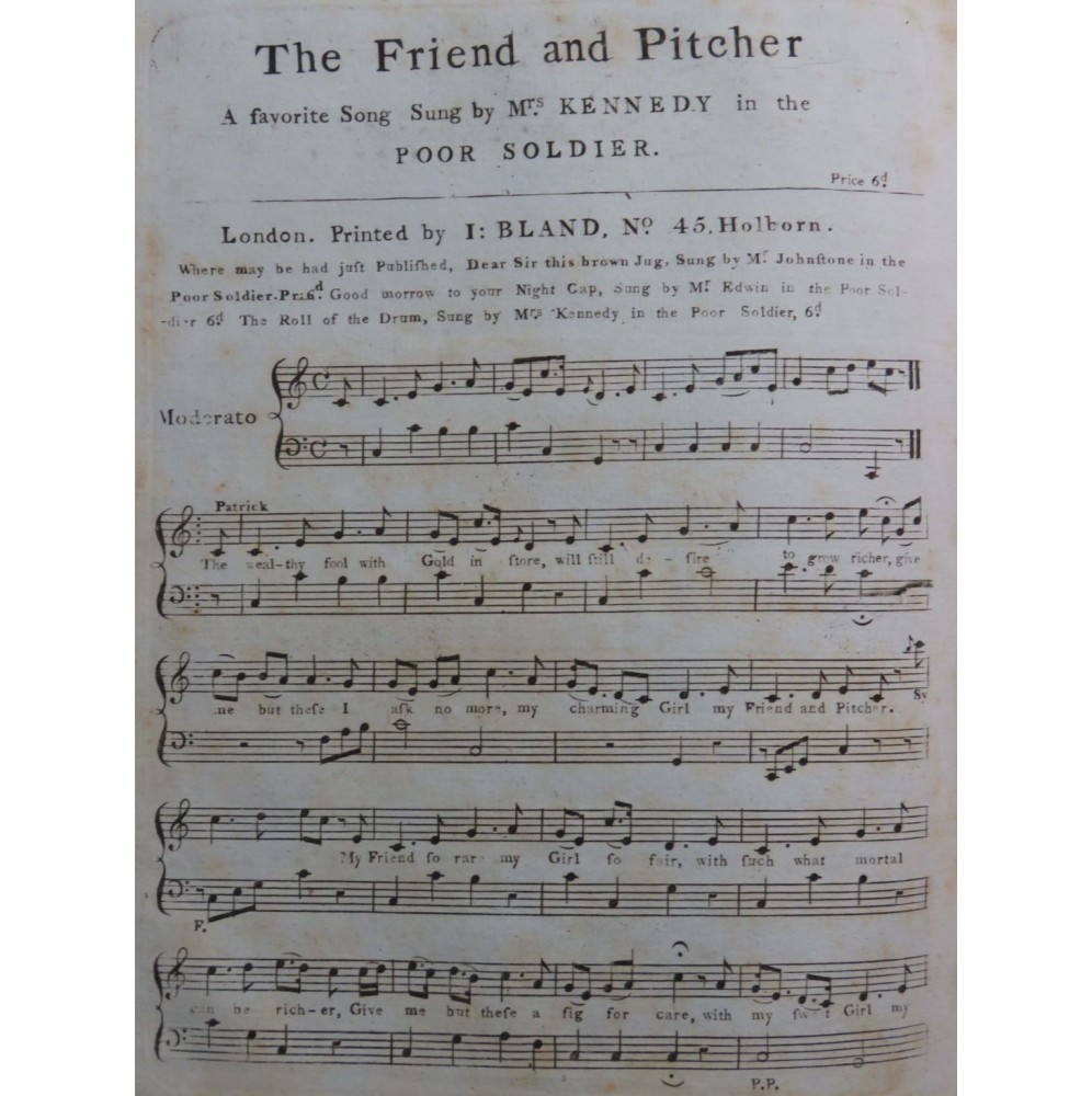 The Friend and Pitcher Poor Soldier Piano ca1790